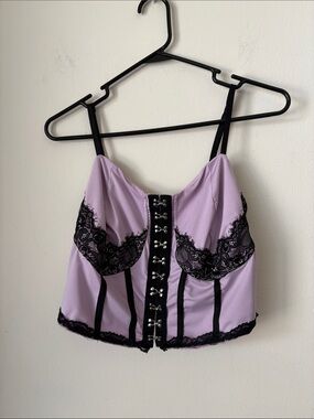 SHEIN Lilac Corset Top with Black Lace Trim